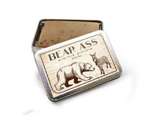 bear ass bath bar – funny vintage bear and donkey design – novelty bath soap for men – coffee soap, handcrafted, made in the usa, contains real ground coffee