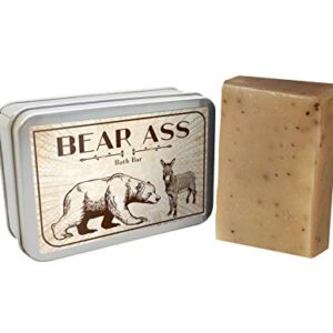 Bear Ass Bath Bar - Funny Vintage Bear and Donkey Design - Novelty Bath Soap for Men - Coffee Soap, Handcrafted, Made in the USA, Contains Real Ground Coffee