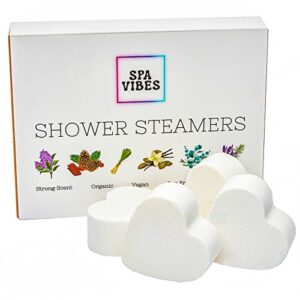 spa vibes shower steamers (pack of 6) oversized long-lasting essential oil aromatherapy shower bombs gift set for women & mens spa day. self-care, anxiety & stress relief- eucalyptus, lavender & more