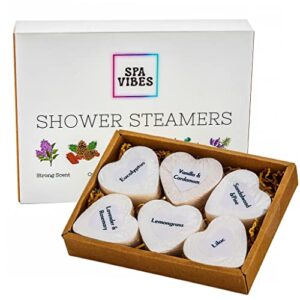 Spa Vibes Shower Steamers (Pack of 6) Oversized Long-Lasting Essential Oil Aromatherapy Shower Bombs Gift Set for Women & Mens Spa Day. Self-Care, Anxiety & Stress Relief- Eucalyptus, Lavender & More