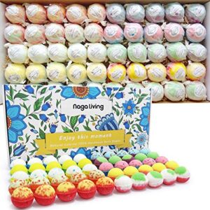 organic bath bombs gift set, 50 handmade bulk bath bombs for kids, women, men, wonderful fizz effect bath gift for valentine’s day, christmas & any anniversaries