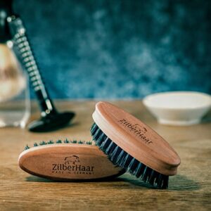 ZilberHaar - Pocket Mustache and Beard Brush - Soft Boar Bristles and Pearwood - Perfect Beard Grooming Tool for Men - Relieves Beard Itch, Works with all Beard Balms and Beard Oils - Made in Germany