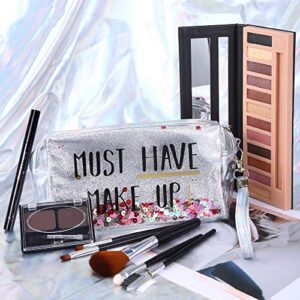 All in One Makeup Kit,12 Colors Nude Shimmer Eyeshadow Palette, Waterproof Black Eyeliner Pencil, Duo Pressed Eyebrow Powder Kit, 5 Brushes With Quicksand Cosmetic Bag Gift Set