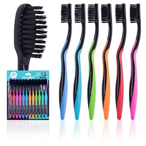 dental check 12 pack toothbrush, natural teeth whitening solution, ultra-soft bristles for dental care, angled bristles for hard-to-reach areas, clean away 99% of plaque & brighten a smile (charcoal)