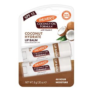 palmer’s coconut oil formula lip balm duo with spf 15 and vitamin e, all-day moisturizing sunscreen lip balm, hydrates dry, cracked lips (pack of 2)