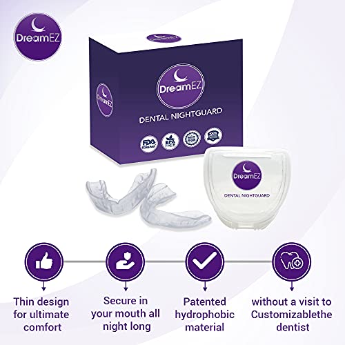 DreamEZ Custom Night Guards for Teeth Grinding, 2 Pack with Mouth Guard Case, USA Made, Mouth Guard for Clenching Teeth at Night, TMJ, Bruxism NightGuard - Moldable-Fit Dental Guard