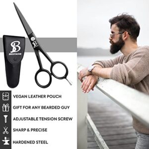 BROSTACHE Beard & Mustache Scissors for Men 5”, 2 comb & Leather Travel Pouch , Hand forged with Bevel edge For precision, Grooming Kit for Men with Extremely Sharp Scissors & Adjustable Screw