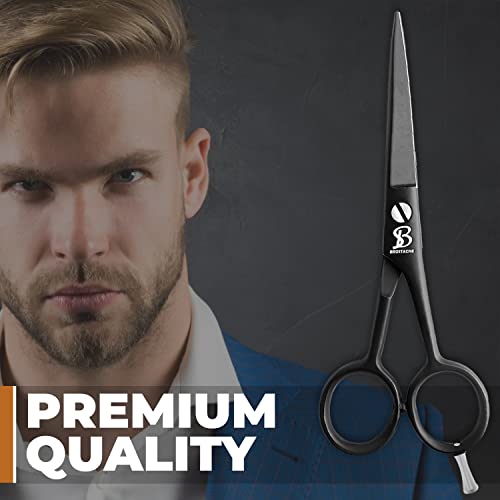 BROSTACHE Beard & Mustache Scissors for Men 5”, 2 comb & Leather Travel Pouch , Hand forged with Bevel edge For precision, Grooming Kit for Men with Extremely Sharp Scissors & Adjustable Screw