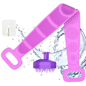 neerockz – silicone body scrubber and scalp massager set, 3-inch scalp exfoliator and dual-sided 31.5-inch back scrubber for shower, ergonomic hair massager and bath scrubber