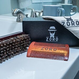 Beard Brush and Comb Set for Men - Premium Handmade Grooming Set - Elegant Box and Cotton Bag - Horsehair Bristled Brush and Double-Sided Aromatic Wooden Comb - Perfect Kit for Home or Travel