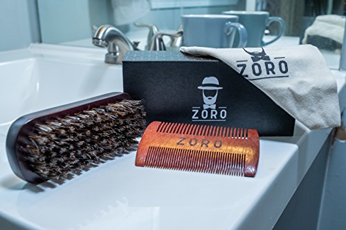 Beard Brush and Comb Set for Men - Premium Handmade Grooming Set - Elegant Box and Cotton Bag - Horsehair Bristled Brush and Double-Sided Aromatic Wooden Comb - Perfect Kit for Home or Travel