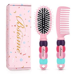hair brush comb set, mini detangling hair brushes for women men kids, pocket travel detangler hair brush and small wide tooth comb for curly thick long fine dry wet hair, removes knots minimizes pain
