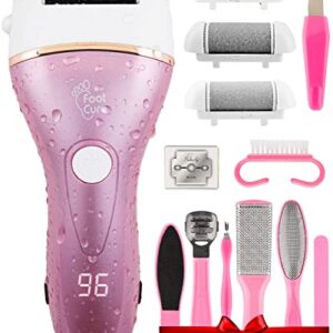 Electric Foot Callus Remover - Rechargeable Portable Electronic Foot File for Feet, Best Heel Shaver for Cracked Heels, Professional Pedicure Tool Kits, Foot Care for Dry Dead Skin, 3 Rollers - Pink