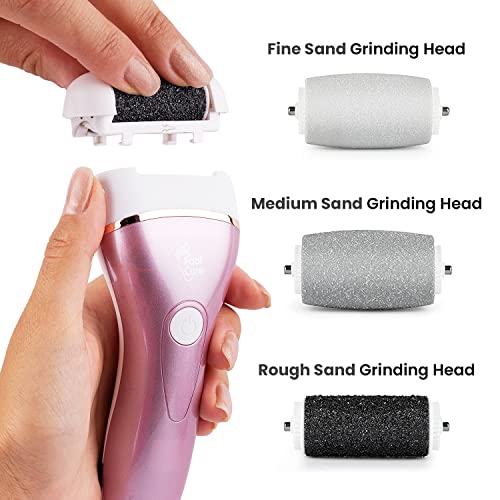 Electric Foot Callus Remover - Rechargeable Portable Electronic Foot File for Feet, Best Heel Shaver for Cracked Heels, Professional Pedicure Tool Kits, Foot Care for Dry Dead Skin, 3 Rollers - Pink