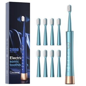 usb rechargeable sonic electric toothbrush for adults, powered motor high vibration teeth & gum care, soft dupont brush heads, 2 minutes timer 5 modes, green