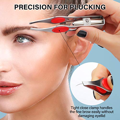 6 Pcs Light Tweezers Stainless Steel Tweezers with LED Light, Makeup Eyelash Eyebrow Hair Removal Tweezers Illuminating Lighted Tweezers for Precision Hair Removal Men Women (Red, Purple, Dark Blue)