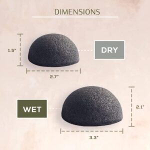 CSM Organic Konjac Sponges 3-Pack for Gentle Exfoliating - Facial Cleansing Sponge with Activated Bamboo Charcoal to Clean Pores, Remove Impurities, Exfoliate - 2 Black, 1 White Natural Sponge