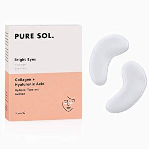 puresol pure sol. hydrogel collagen eye mask with hyaluronic acid, grape seed extract, hydrate, tone and awaken (12 pairs)