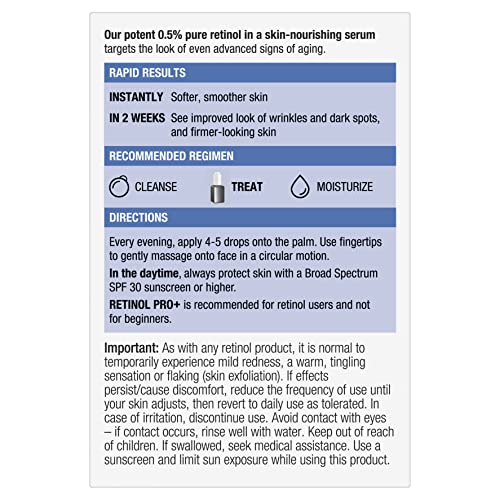 Neutrogena Rapid Wrinkle Repair Retinol Pro+.5% Power Facial Serum, Gentle Anti-Aging Face Serum with.5% Pure Retinol & Nourishing Emollients, Non-Comedogenic, Paraben-Free, 1 fl. oz