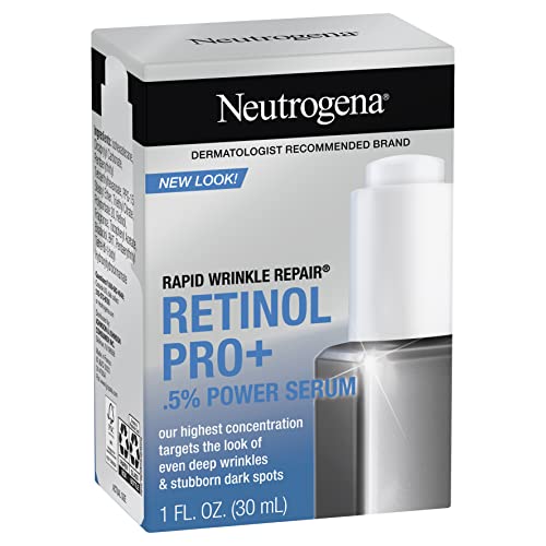 Neutrogena Rapid Wrinkle Repair Retinol Pro+.5% Power Facial Serum, Gentle Anti-Aging Face Serum with.5% Pure Retinol & Nourishing Emollients, Non-Comedogenic, Paraben-Free, 1 fl. oz