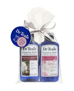 dr teal’s foaming bath holiday gift combo pack (6 fl oz total): soften & moisturize with shea butter & almond oil and calm & serenity with rose essential oil. treat your skin, senses, and stress