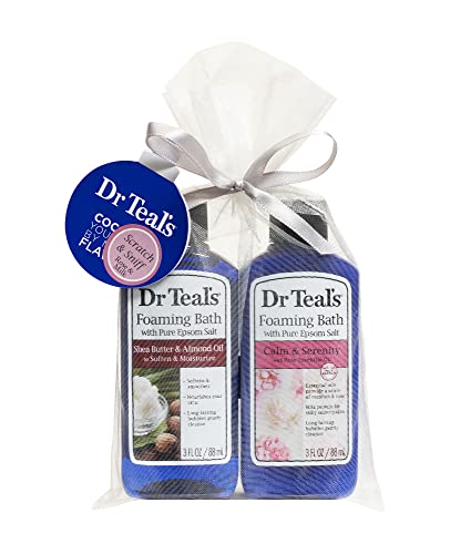 Dr Teal's Foaming Bath Holiday Gift Combo Pack (6 fl oz Total): Soften & Moisturize with Shea Butter & Almond Oil and Calm & Serenity with Rose Essential Oil. Treat Your Skin, Senses, and Stress