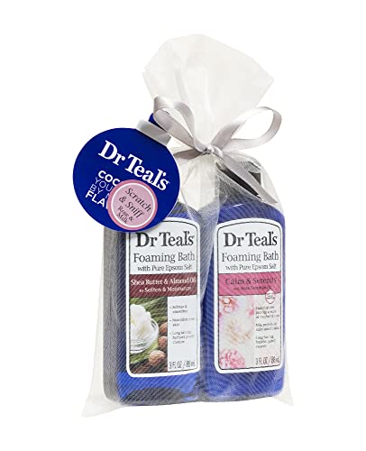 Dr Teal's Foaming Bath Holiday Gift Combo Pack (6 fl oz Total): Soften & Moisturize with Shea Butter & Almond Oil and Calm & Serenity with Rose Essential Oil. Treat Your Skin, Senses, and Stress