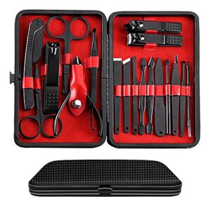 manicure set pedicure kit nail clippers – professional grooming kit high precision stainless steel nail cutter nail file sharp nail scissors and clipper fingernails with portable stylish case (black)