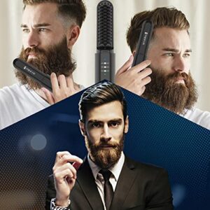 VIKICON Beard Straightening Heat Brush for Men: Cordless Beard and Hair Straightener Hot Comb, Mini & Anti-Scald & Auto Shut Off,Portable for Travel,Unique Gifts for Men