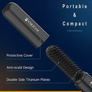 VIKICON Beard Straightening Heat Brush for Men: Cordless Beard and Hair Straightener Hot Comb, Mini & Anti-Scald & Auto Shut Off,Portable for Travel,Unique Gifts for Men