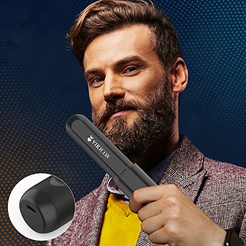 VIKICON Beard Straightening Heat Brush for Men: Cordless Beard and Hair Straightener Hot Comb, Mini & Anti-Scald & Auto Shut Off,Portable for Travel,Unique Gifts for Men