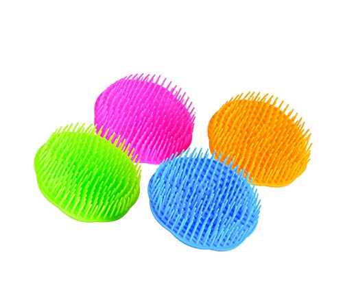 Niva Hair Scalp Massager Shampoo Brush - Flexible Scalp Exfoliator Dandruff Brush and Grass Shape Handle - Baby Shower Bath Brush Suitable for Women, Men & Pets | Pack 0f 4 (Blue-Green-Orange-Fuchsia)