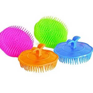 Niva Hair Scalp Massager Shampoo Brush - Flexible Scalp Exfoliator Dandruff Brush and Grass Shape Handle - Baby Shower Bath Brush Suitable for Women, Men & Pets | Pack 0f 4 (Blue-Green-Orange-Fuchsia)