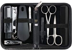3 swords germany – brand quality 10 piece manicure pedicure grooming kit set for professional finger & toe nail care tweezers file clipper fashion leather case in gift box, made by 3 swords (02570)
