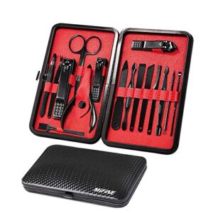 manicure set pedicure set nail clippers – mifine 16 in 1 stainless steel professional pedicure kit nail scissors grooming kit with black leather case