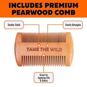 Tame The Wild Premium Beard Straightener - Ionic Anti-Scald Technology - Heated Beard Brush - 3 Temp Settings - Wooden Comb Included - Gift Set