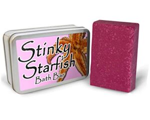 gears out stinky starfish bath bar – funny starfish design – novelty bath soap for women – pink soap – handcrafted – made in the usa