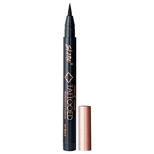 Skone Cosmetics Insanely Intense Tattooed Eyeliner - Smudge Proof & Sweat Proof Liquid Eyeliner Felt Tip Applicator - Pigmented Liquid Eye Liner Makeup - Waterproof Tattoo Eyeliner -Jet Black (0.07oz)