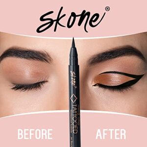 Skone Cosmetics Insanely Intense Tattooed Eyeliner - Smudge Proof & Sweat Proof Liquid Eyeliner Felt Tip Applicator - Pigmented Liquid Eye Liner Makeup - Waterproof Tattoo Eyeliner -Jet Black (0.07oz)