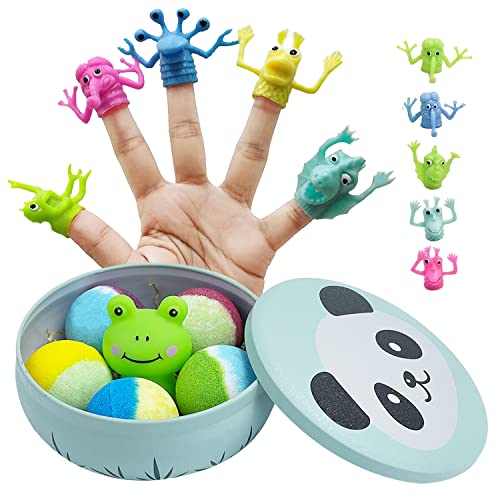 5+1 Tin Box Bath Bomb Gift Set, Natural & Organic Bath Fizzy Bomb with Croaking Floating Frog and Finger Toys, Colorful Moisturizing Relaxing Bath Spa, Perfect Self Care Kids Gift Set, Birthday Gift