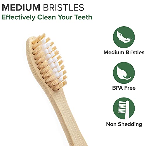 VIVAGO Bamboo Toothbrushes Medium Bristles 10 Pack - BPA Free Medium Bristles Toothbrushes for Adults | Eco-Friendly, Compostable & Biodegradable Toothbrush | Natural Wooden Toothbrushes