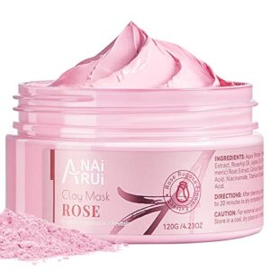 anai rui rose clay facial mask, with kaolin pink clay, niacinamide, collagen, hyaluronic acid moisturizing. pores minimizers, blackhead remover, 4.23 oz