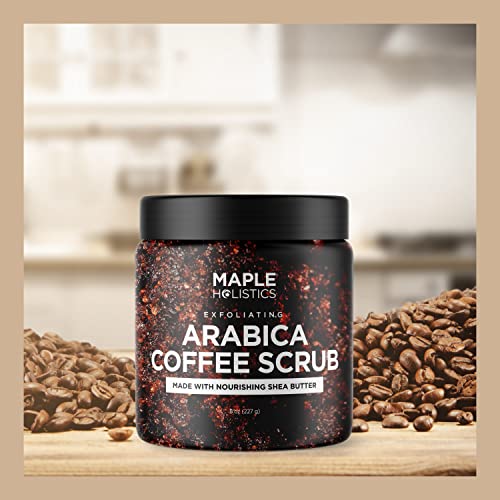Arabica Coffee Scrub Body Exfoliator - Caffeine and Dead Sea Salt Scrub for Cellulite Back Face Legs Thighs Butt and Full Body Care Featuring Organic Body Oils and Moisturizers for Deep Exfoliation