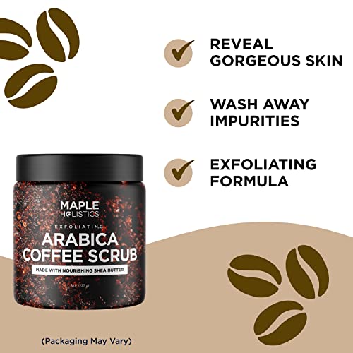 Arabica Coffee Scrub Body Exfoliator - Caffeine and Dead Sea Salt Scrub for Cellulite Back Face Legs Thighs Butt and Full Body Care Featuring Organic Body Oils and Moisturizers for Deep Exfoliation