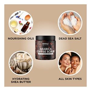 Arabica Coffee Scrub Body Exfoliator - Caffeine and Dead Sea Salt Scrub for Cellulite Back Face Legs Thighs Butt and Full Body Care Featuring Organic Body Oils and Moisturizers for Deep Exfoliation