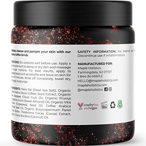 Arabica Coffee Scrub Body Exfoliator - Caffeine and Dead Sea Salt Scrub for Cellulite Back Face Legs Thighs Butt and Full Body Care Featuring Organic Body Oils and Moisturizers for Deep Exfoliation