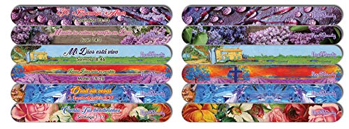 Spanish Christian Emery Board - Faith Hope Love (24-Pack) - 150/150 Grit Colorful Nail File - Nail Spa Party Favors Supplies - Stocking Stuffers Gift for Girls Women Kids Mom Girlfriend Christmas