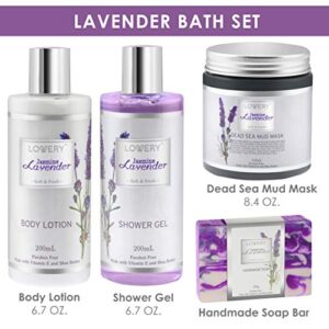 Birthday Gifts Jasmine Lavender Bath and Body Gift Set, Luxury Bath Essentials with Shea Butter - Home Spa Kit - Dead Sea Mud Mask, Shower Gel, Body Lotion & Handmade Soap in an Elegant Tin Box