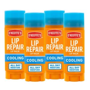 o’keeffe’s cooling relief lip repair lip balm for dry, cracked lips, stick, (pack of 4)