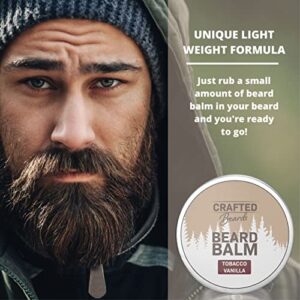 Crafted Beards - Beard Balm - Beard Wax - Mustache Wax - Light Hold - For a Softer, Smoother, Moisturized Beard - Made with All-Natural and Organic Ingredients - Leave in Conditioner (Tobacco Vanilla)